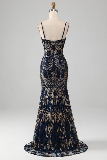 Sparkly Navy Spaghetti stropper Mermaid Prom kjole